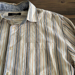 Men’s AXIS LA White Orange Stripe Button Down Shirt M Paisley Trim Modern Casual